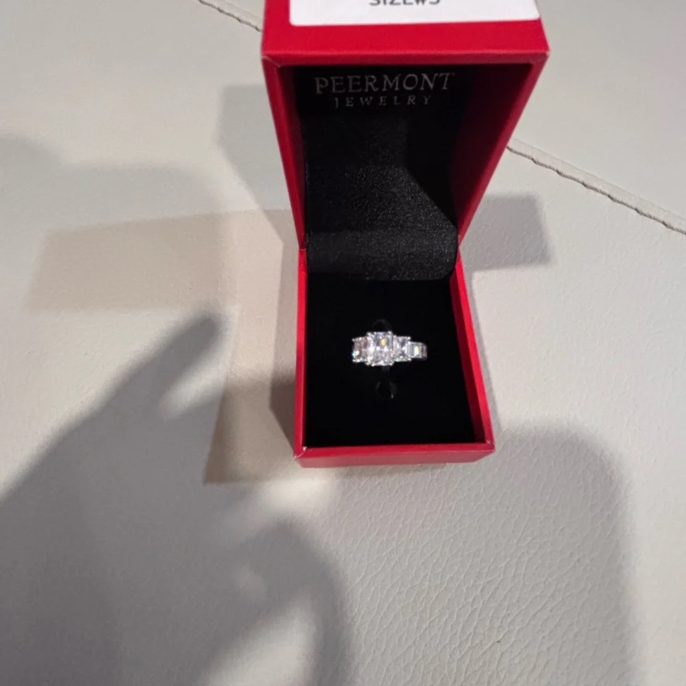 Peermont Jewelry Silver Radiant Cut Three Stone Baguette Ring Size 5 NWT